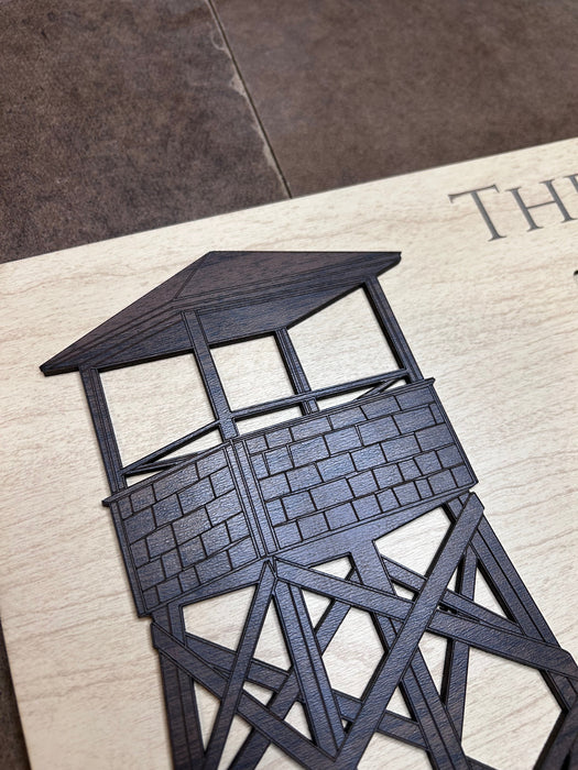 A laser engraved Adironadack Firetower