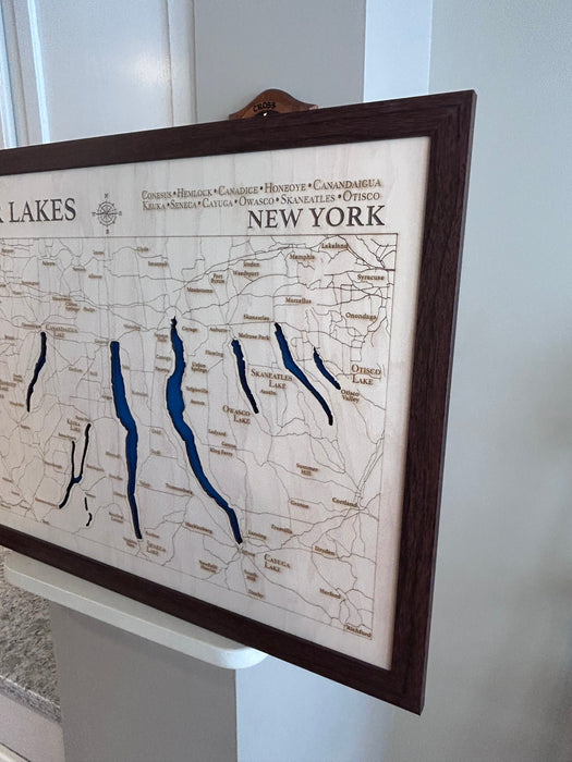 Finger Lakes Map | Laser-Engraved Wood Wall Art