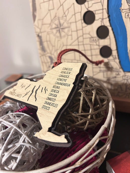 New York State Finger Lakes Ornament | Christmas Gift | Handcrafted Wood