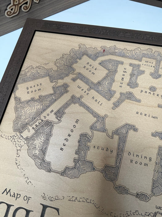 Bag End Map | Lord of the Rings Hobbit Home | Handcrafted Wood Art