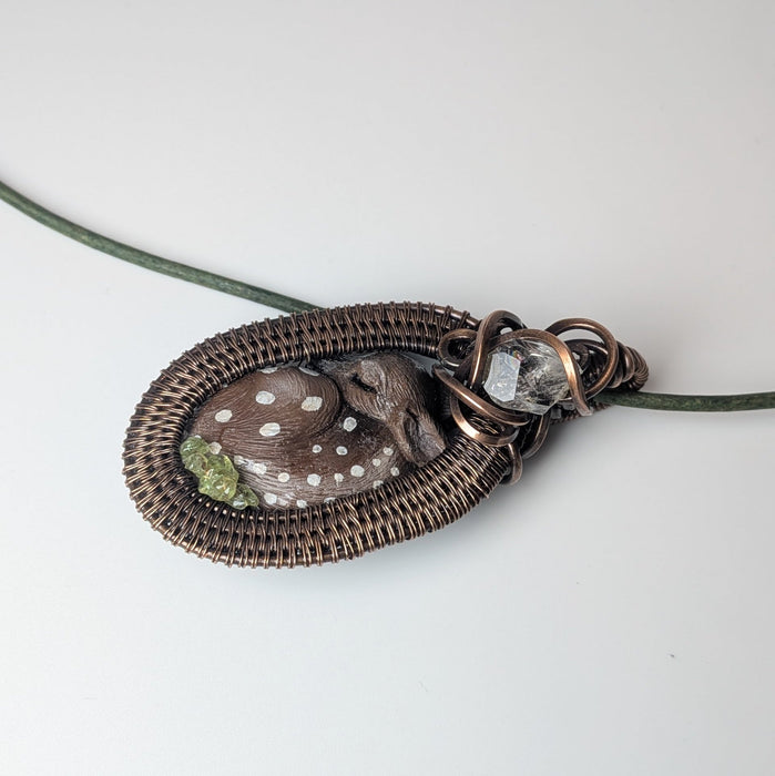 Fawn Necklace with Peridot and Herkimer Diamond