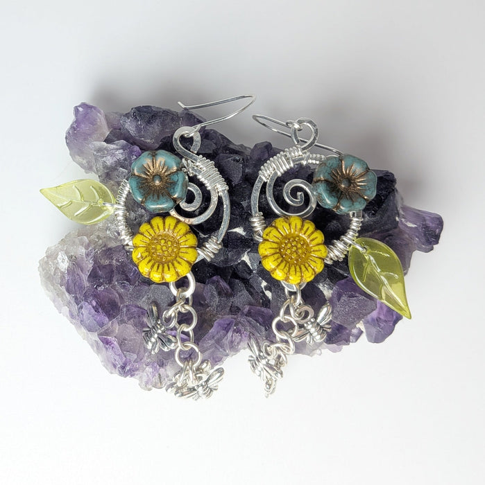 Yellow and Green Bee Swarm Earrings