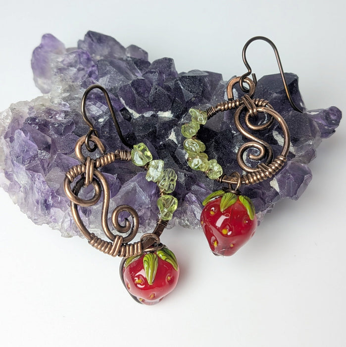 Mossy Strawberry Dangle Earrings