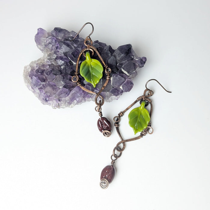 Leafy Coffee Bean Dangle Earrings