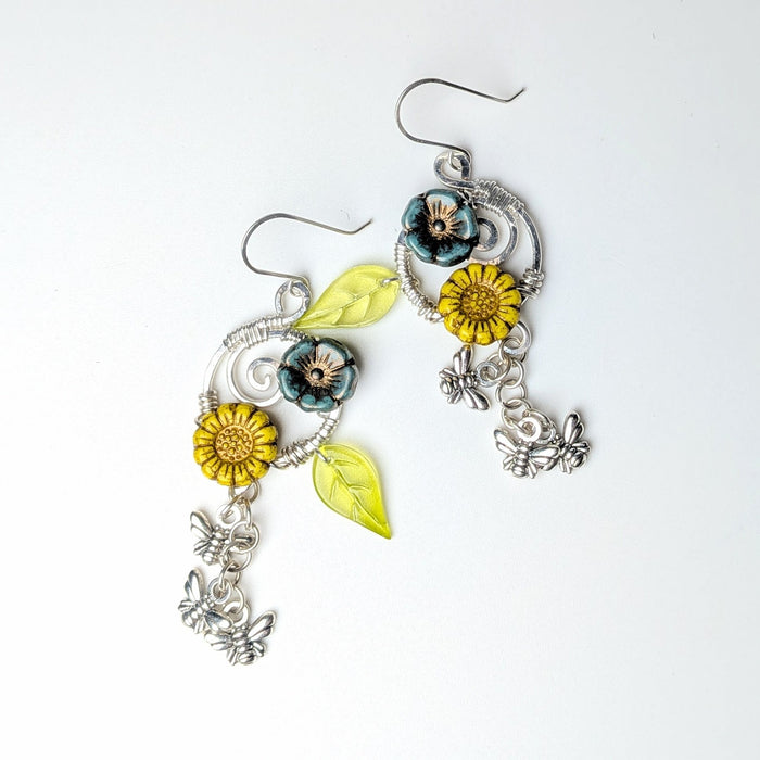Yellow and Green Bee Swarm Earrings