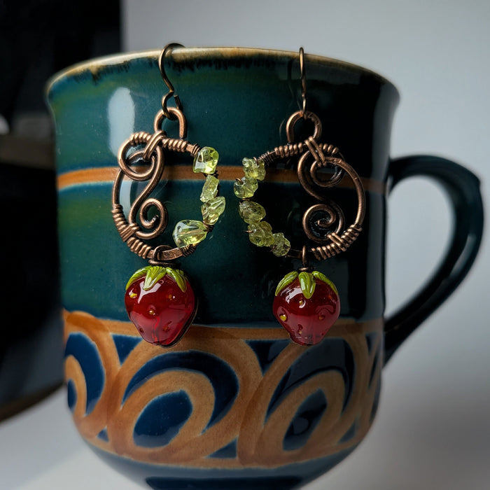 Mossy Strawberry Dangle Earrings