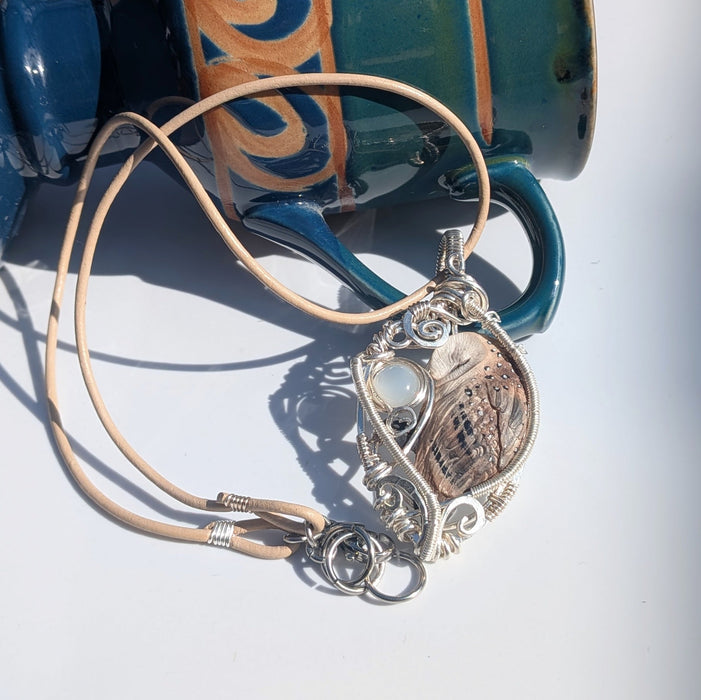 Sleepy Owl Pendant with Silky Moonstone