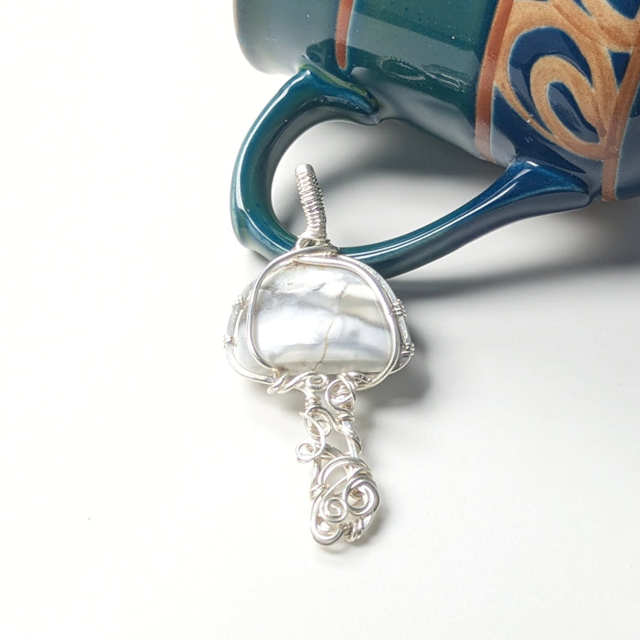 White Mushroom Pendant in Silver
