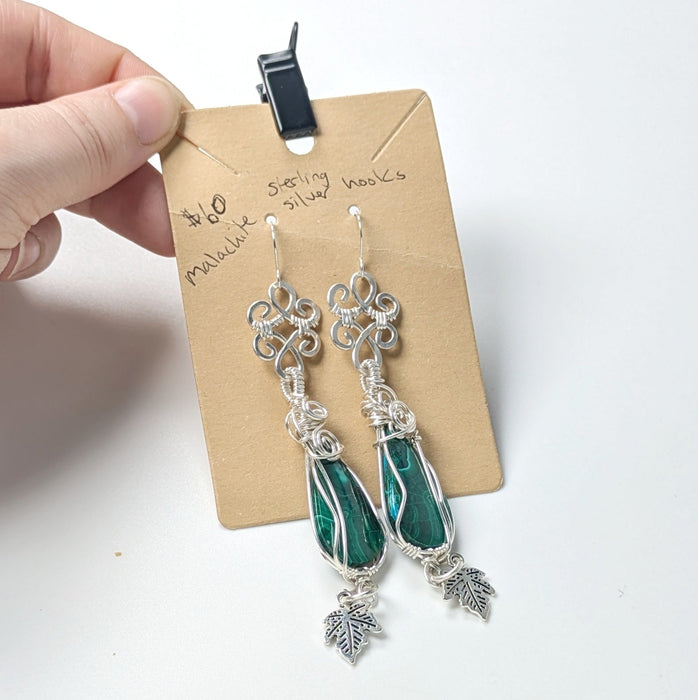 Malachite Leaf Drop Earrings