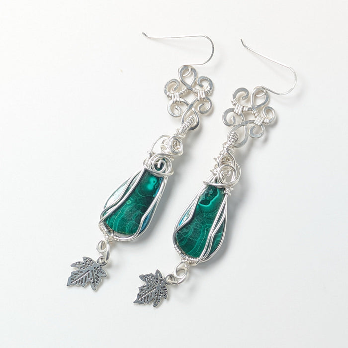 Malachite Leaf Drop Earrings