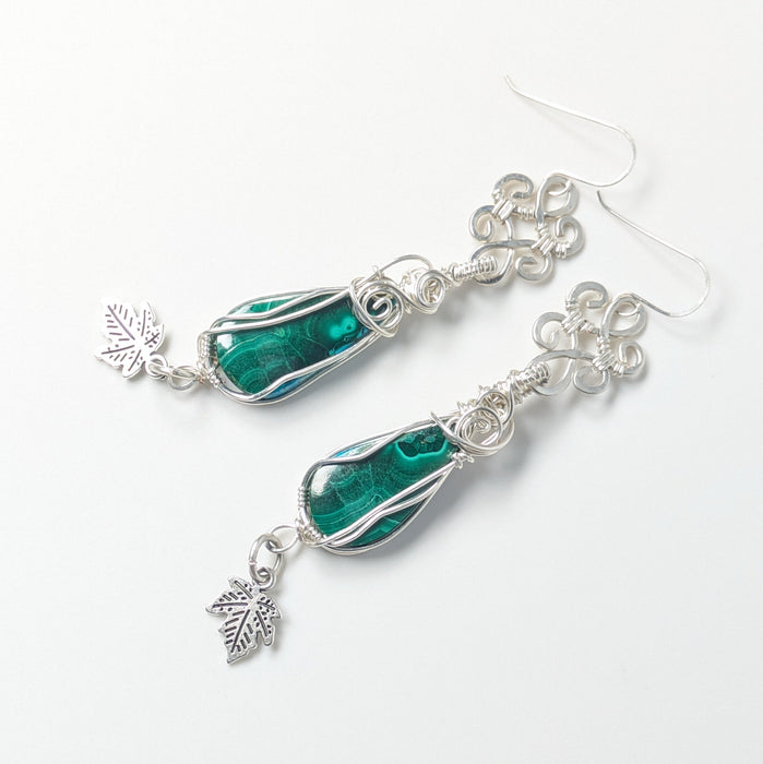 Malachite Leaf Drop Earrings