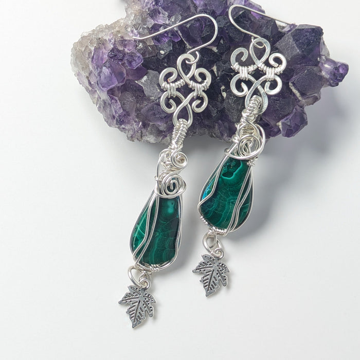 Malachite Leaf Drop Earrings