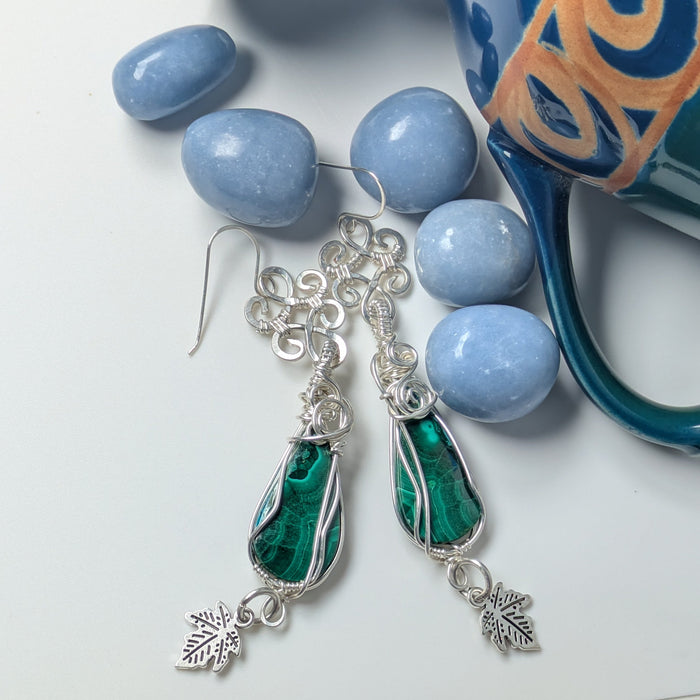 Malachite Leaf Drop Earrings