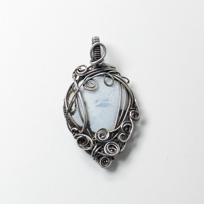 White Agate Pendant in Darkened Silver