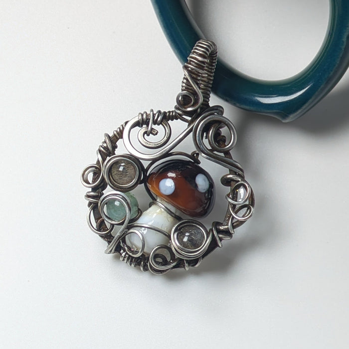Mushroom Pendant in Darkened Silver