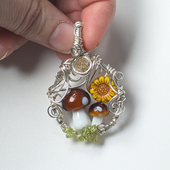 Double Mushroom Spring Themed Pendant