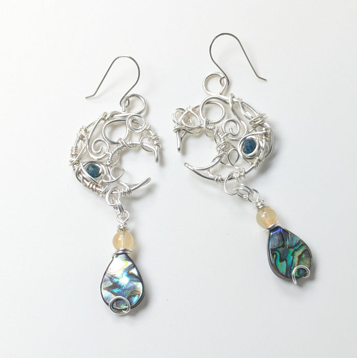 Silver Moon Earrings with Abalone