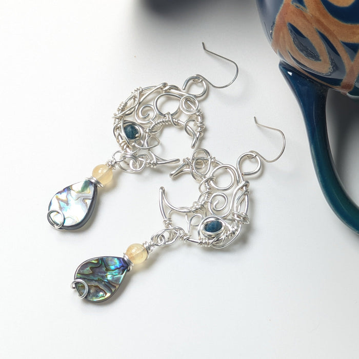 Silver Moon Earrings with Abalone