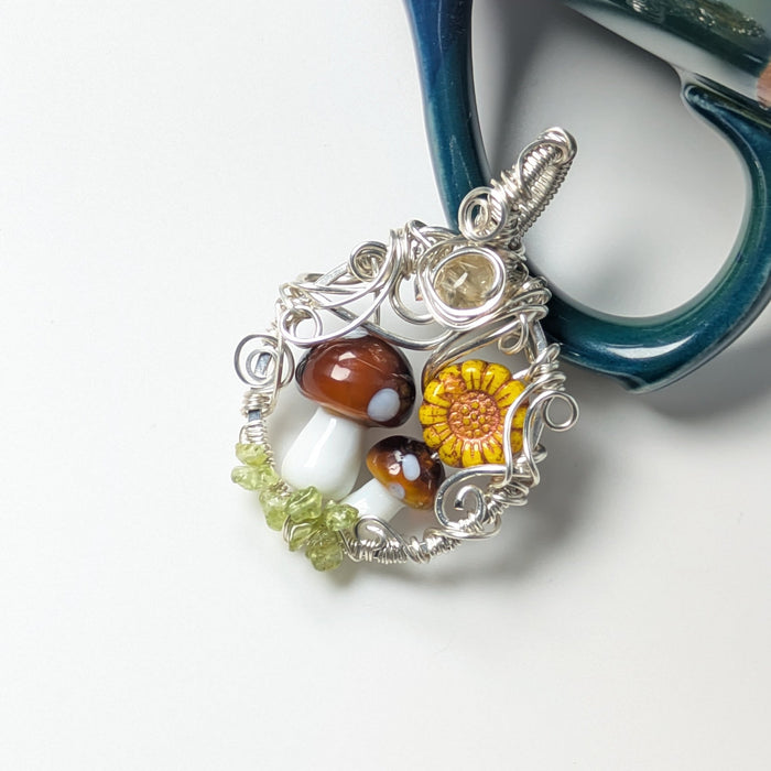 Double Mushroom Spring Themed Pendant