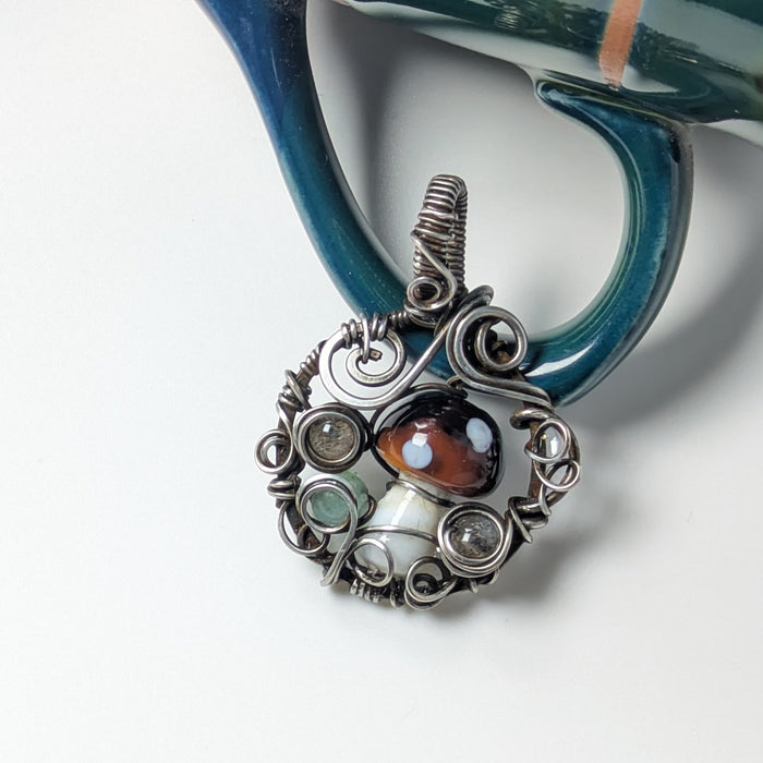 Mushroom Pendant in Darkened Silver