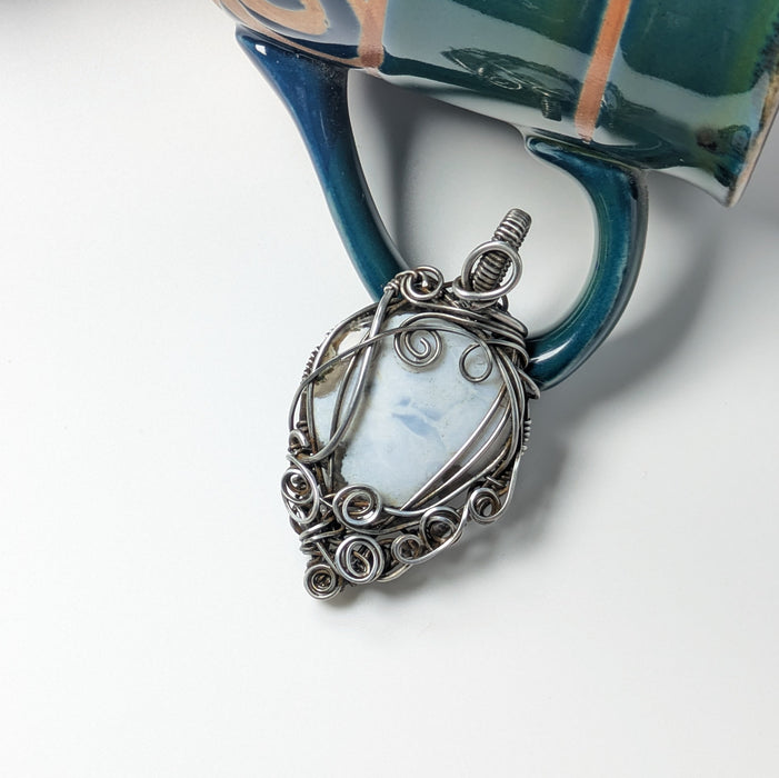 White Agate Pendant in Darkened Silver