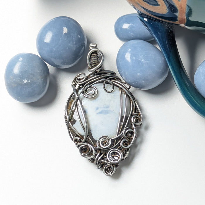 White Agate Pendant in Darkened Silver