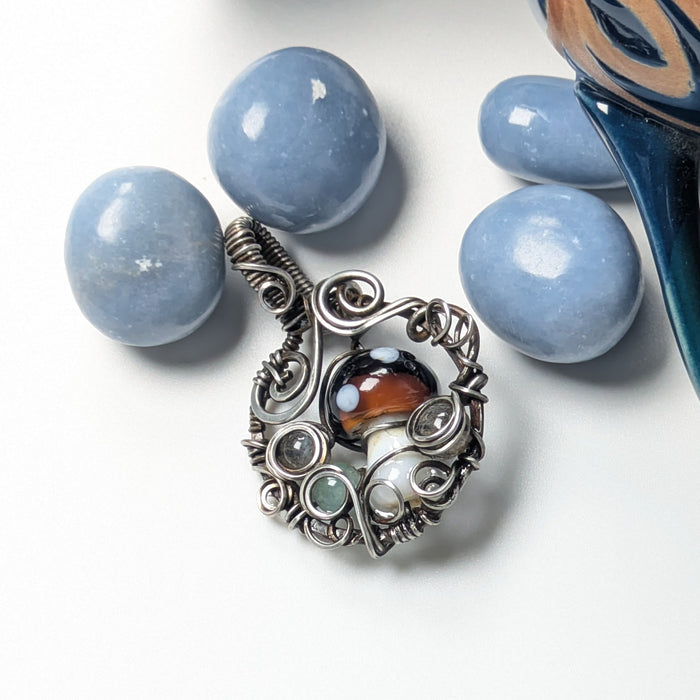 Mushroom Pendant in Darkened Silver