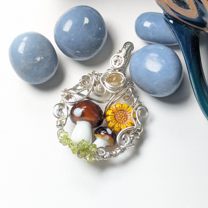 Double Mushroom Spring Themed Pendant