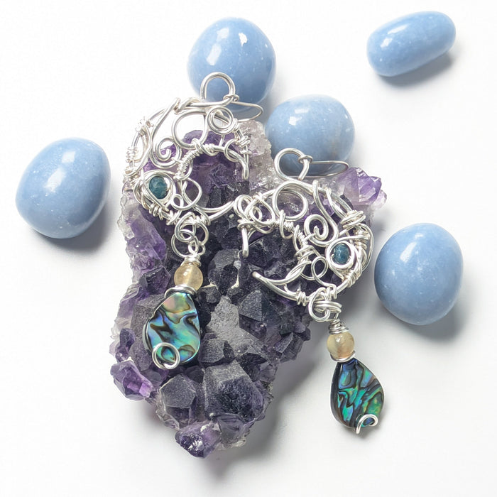 Silver Moon Earrings with Abalone