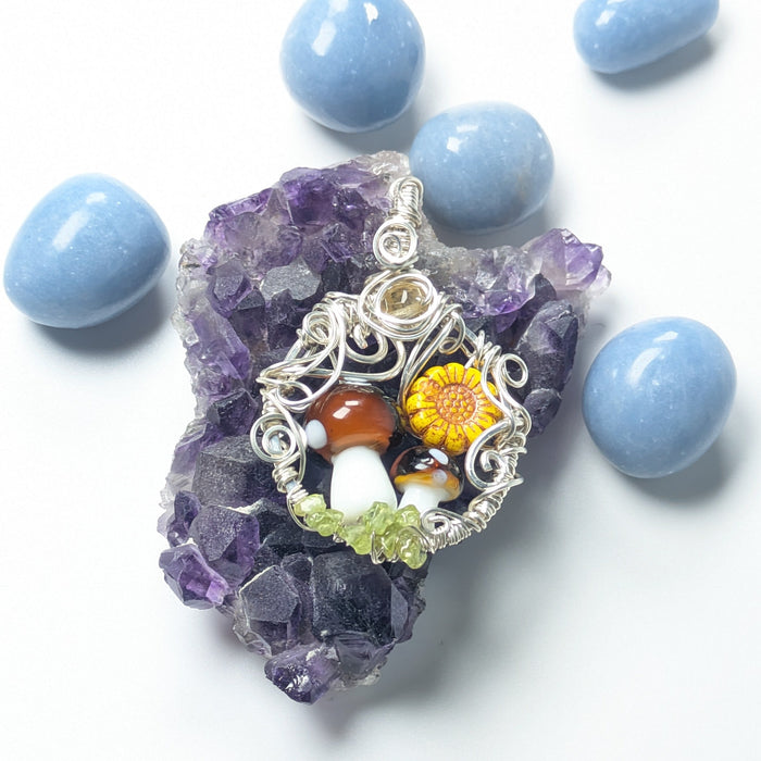 Double Mushroom Spring Themed Pendant