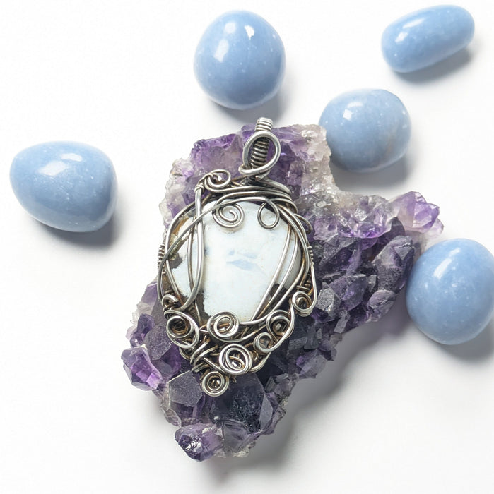 White Agate Pendant in Darkened Silver