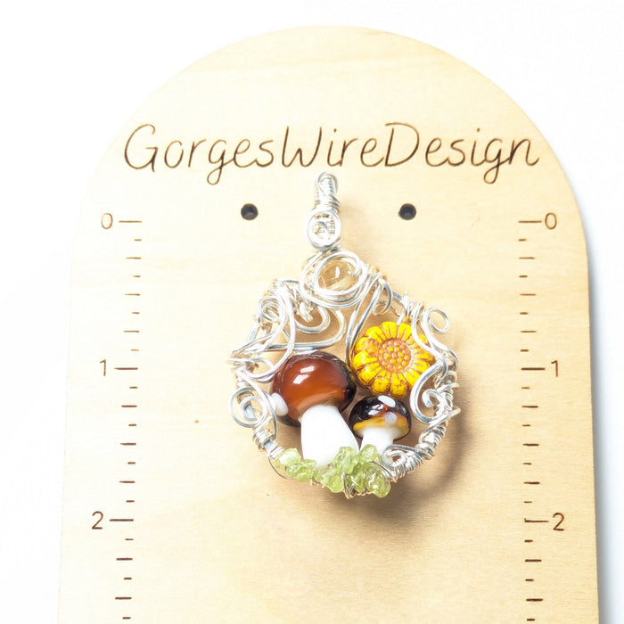 Double Mushroom Spring Themed Pendant