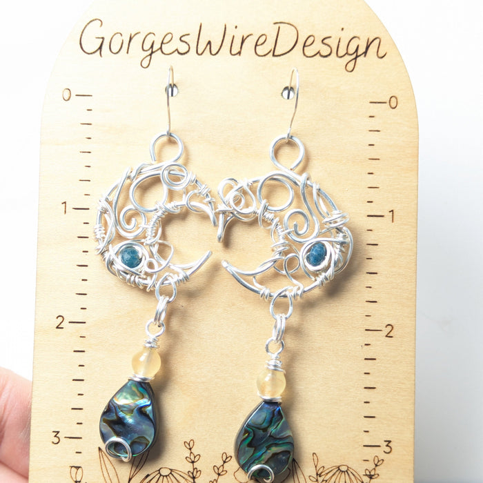 Silver Moon Earrings with Abalone