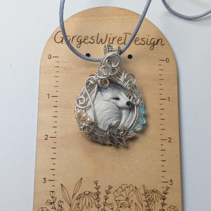 Sleepy Snow Fox Necklace