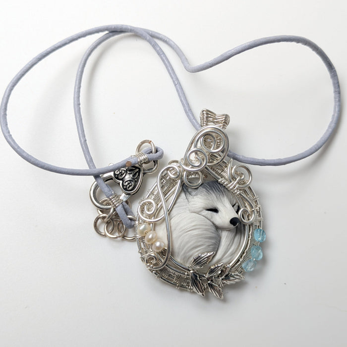 Sleepy Snow Fox Necklace