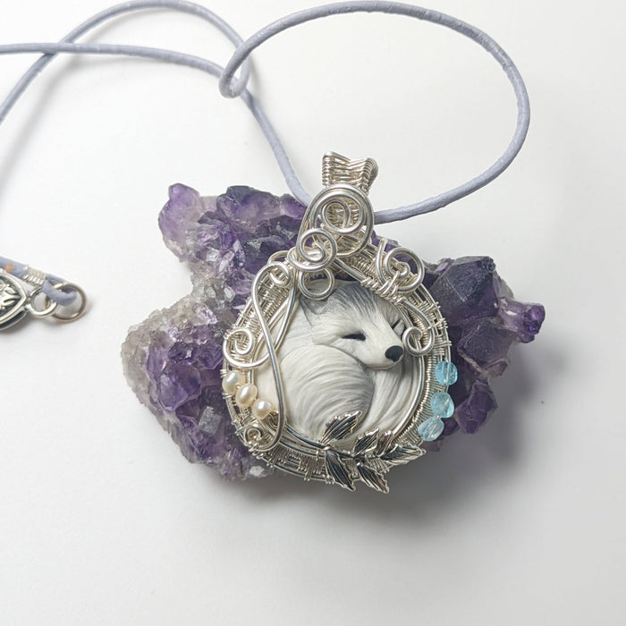 Sleepy Snow Fox Necklace