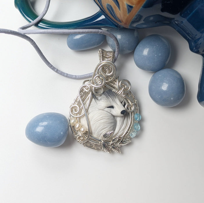 Sleepy Snow Fox Necklace