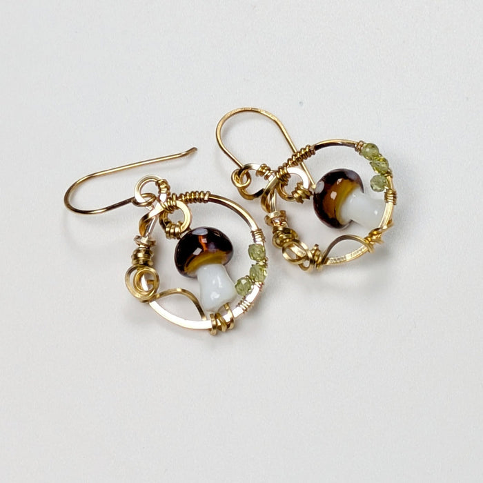 Gold Brass Mushroom Earrings