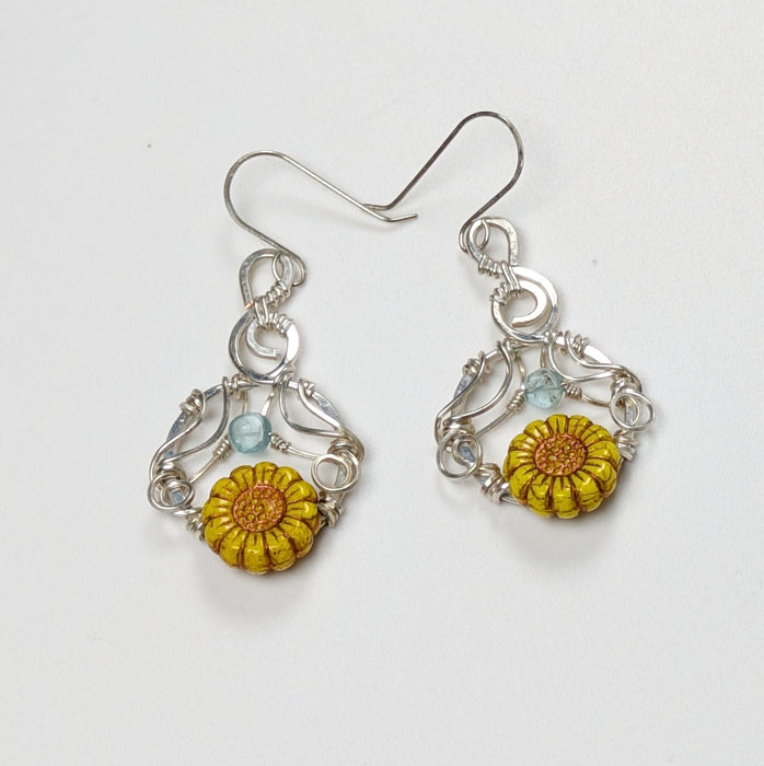 Silver Sunflower Earrings