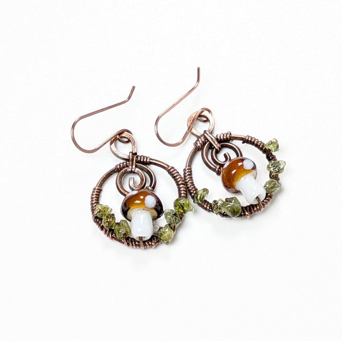 Brown Copper Mushroom Earrings