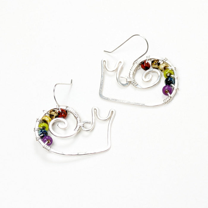 Silver Rainbow Snail Earrings