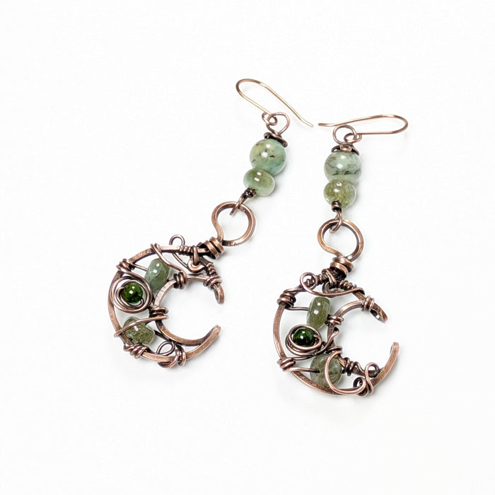 Green Boho Moon Dangle Earrings