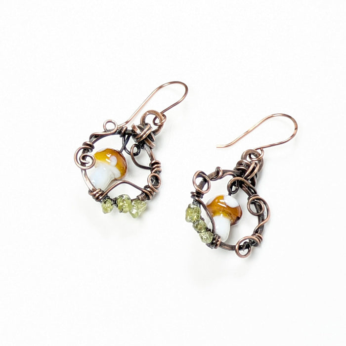 Asymmetrical Brown Mushroom Earrings