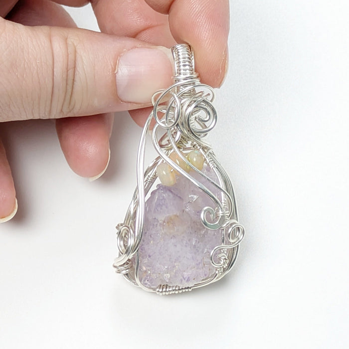 Whimsical Amethyst Pendant with Opal Beads