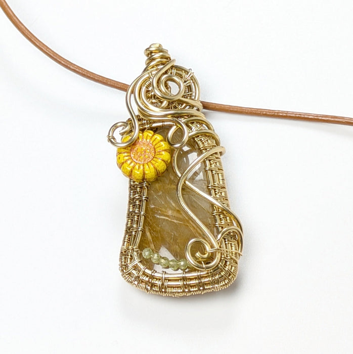 Rutilated Quartz in Gold Brass