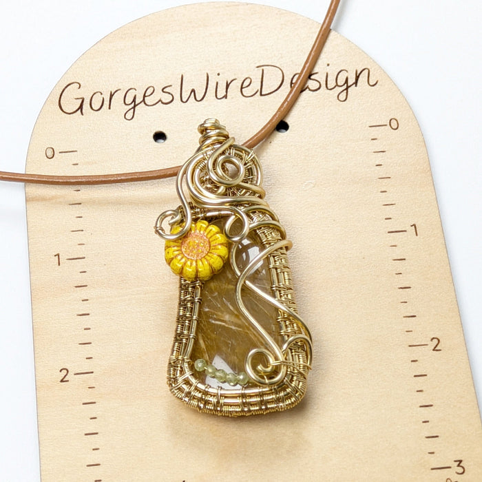 Rutilated Quartz in Gold Brass