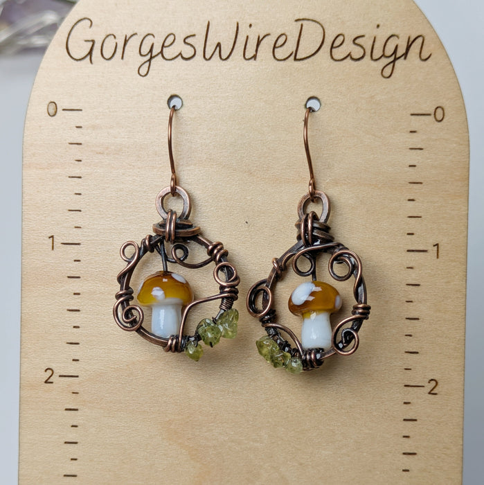 Asymmetrical Brown Mushroom Earrings