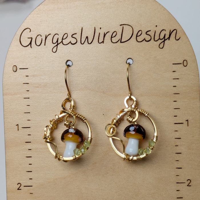 Gold Brass Mushroom Earrings