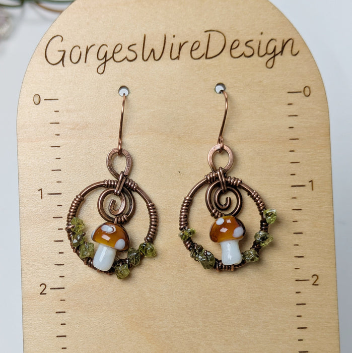Brown Copper Mushroom Earrings