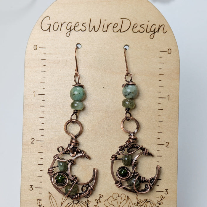 Green Boho Moon Dangle Earrings